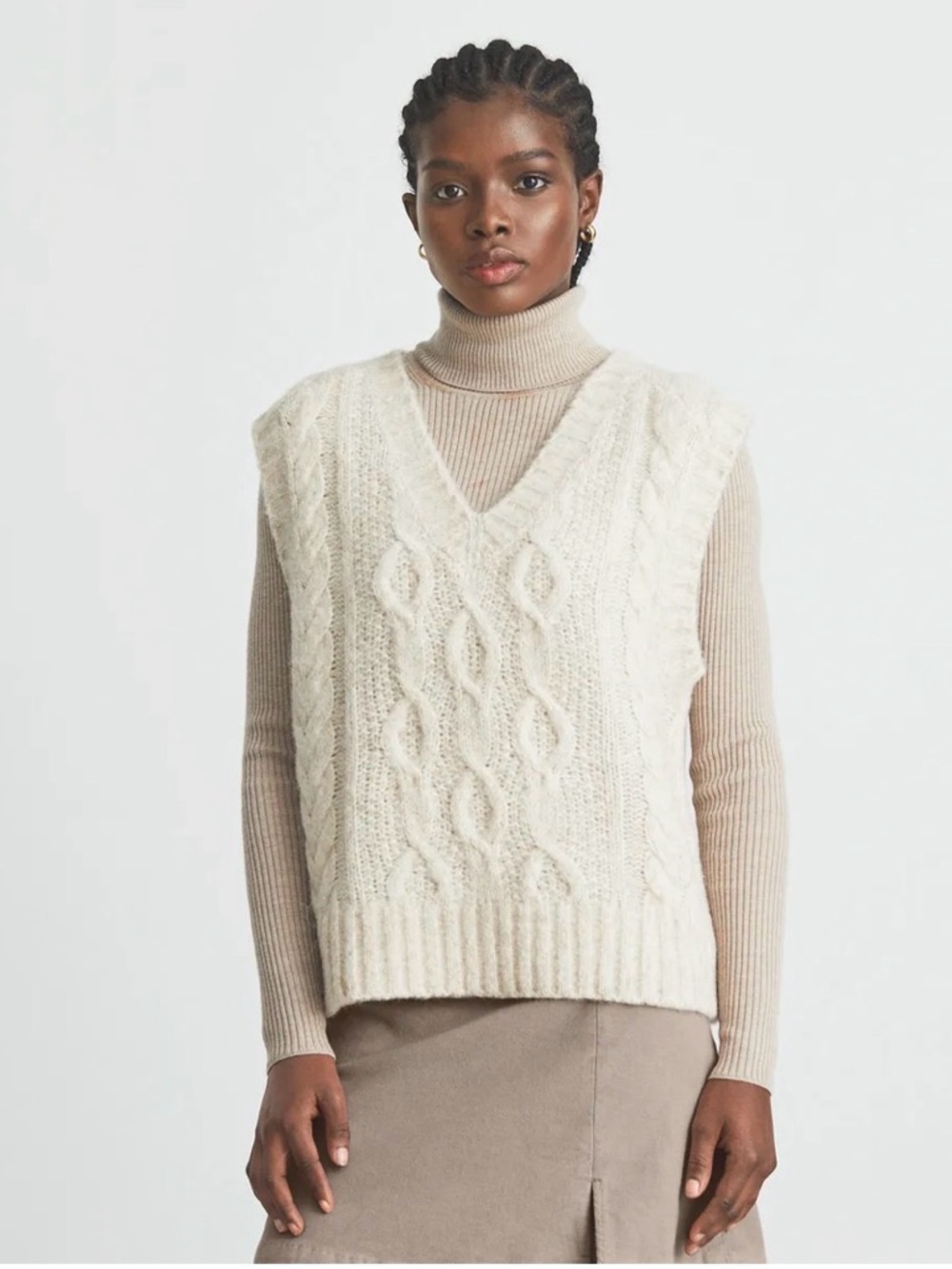 Everlane The Cloud Cable Knit Sweater Vest Alpaca Merino Wool Oatmeal S